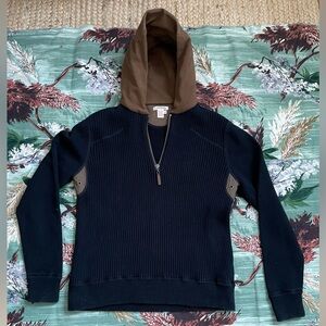 Carbon2Cobalt Men's Navy and Brown Zip-Up Sweater With Hoodie